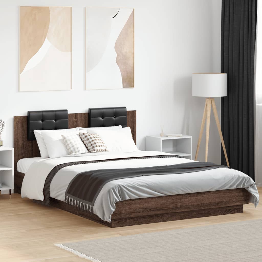 Bed Frame with Headboard Brown Oak 150x200 cm King Size Engineered Wood