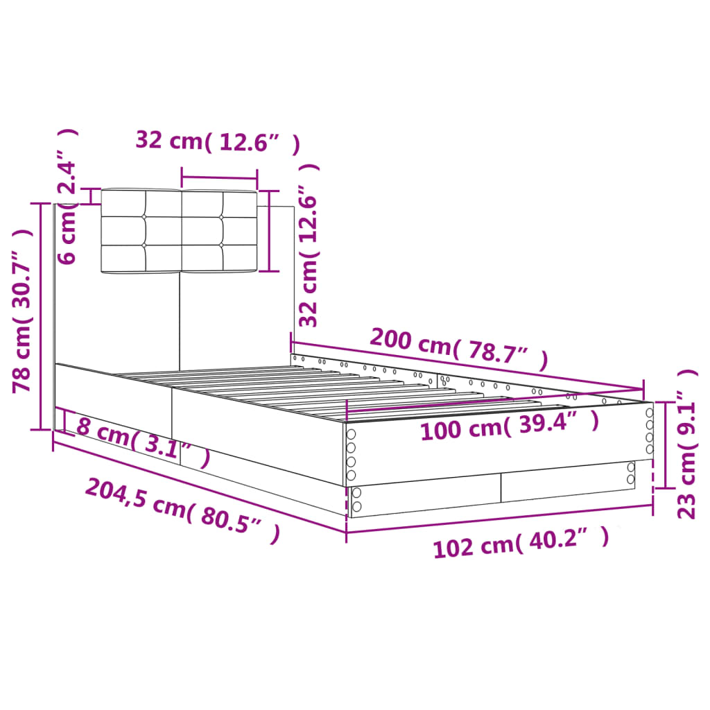 Bed Frame without Mattress Concrete Grey 100x200 cm