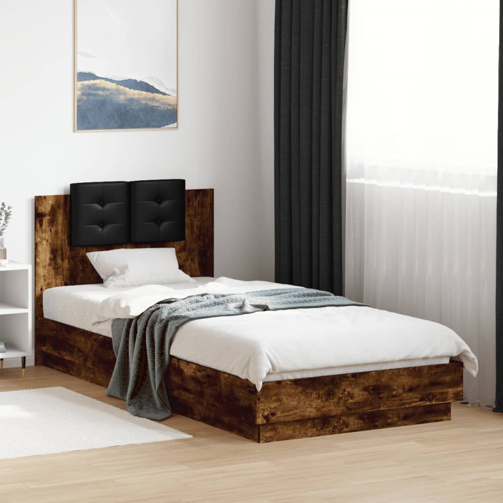 Bed Frame with Headboard Smoked Oak 100x200 cm Engineered Wood