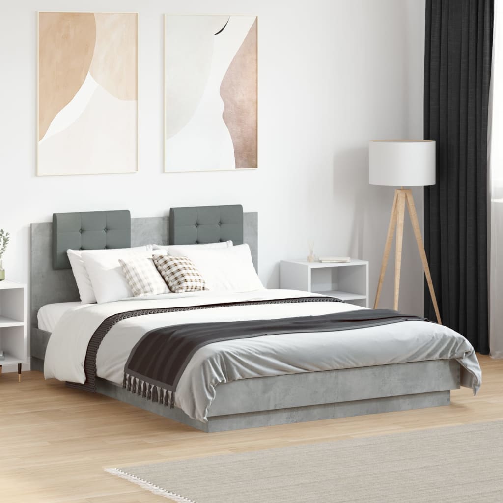 Bed Frame with Headboard Concrete Grey 135x190 cm Double Engineered Wood