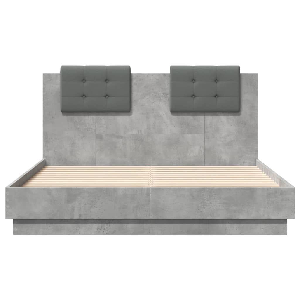 Bed Frame with Headboard Concrete Grey 135x190 cm Double Engineered Wood