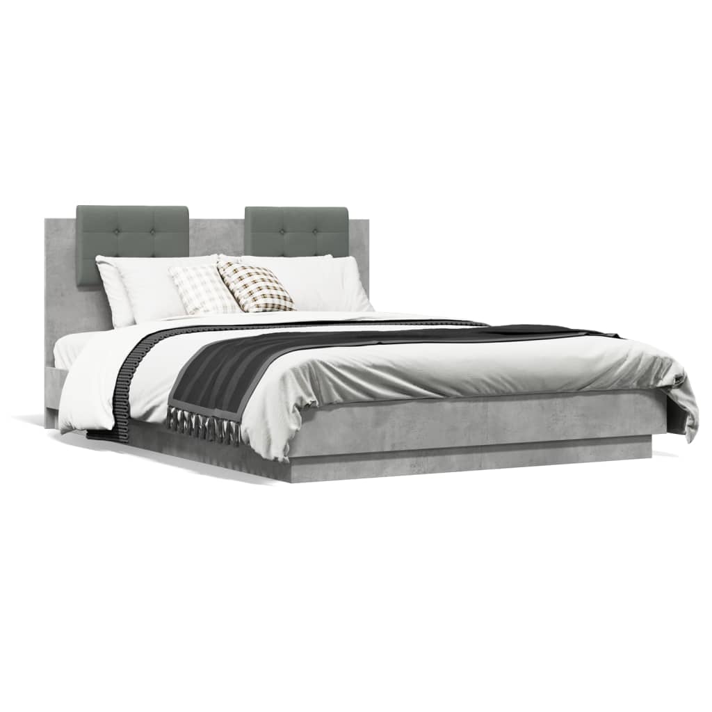 Bed Frame with Headboard Concrete Grey 135x190 cm Double Engineered Wood