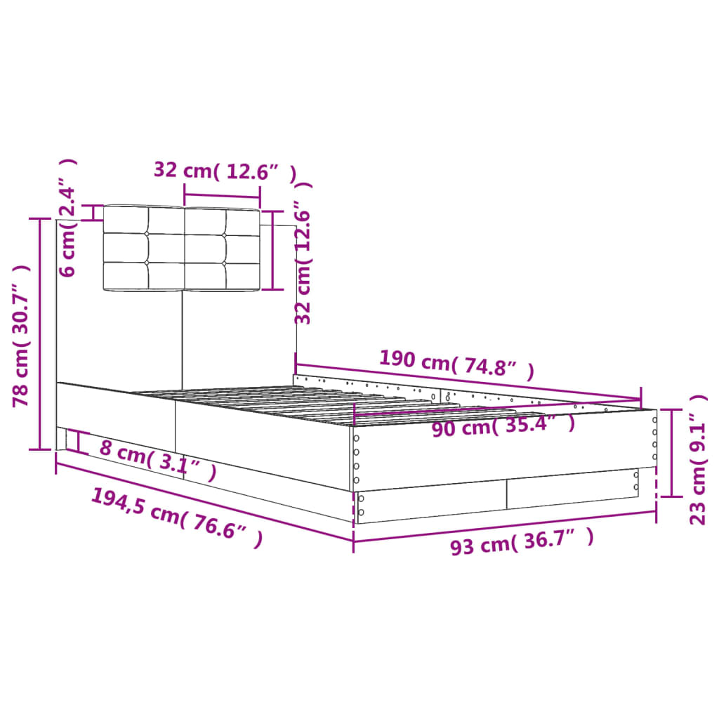 Bed Frame without Mattress Sonoma Oak 90x190 cm Single