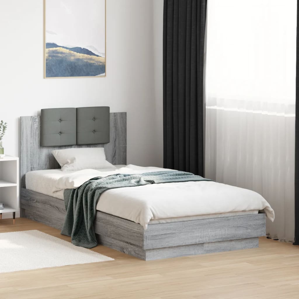 Bed Frame with Headboard Grey Sonoma 90x190 cm Single Engineered Wood