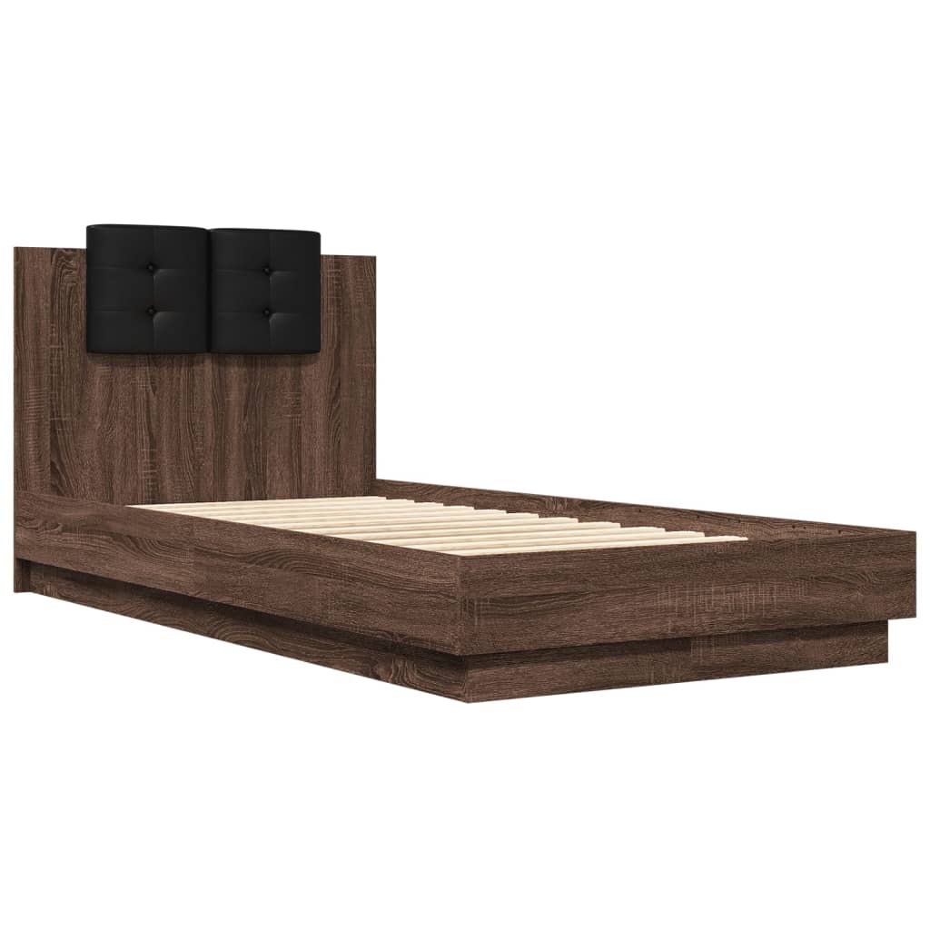 Bed Frame with Headboard Brown Oak 90x190 cm Single Engineered Wood