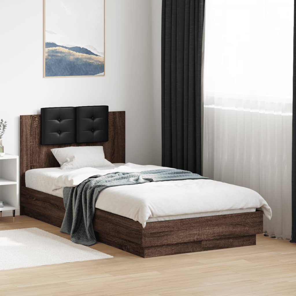 Bed Frame with Headboard Brown Oak 90x190 cm Single Engineered Wood