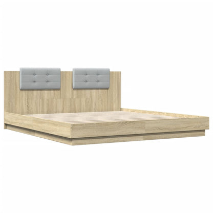 Bed Frame with Headboard and LED Lights Sonoma Oak 200x200 cm