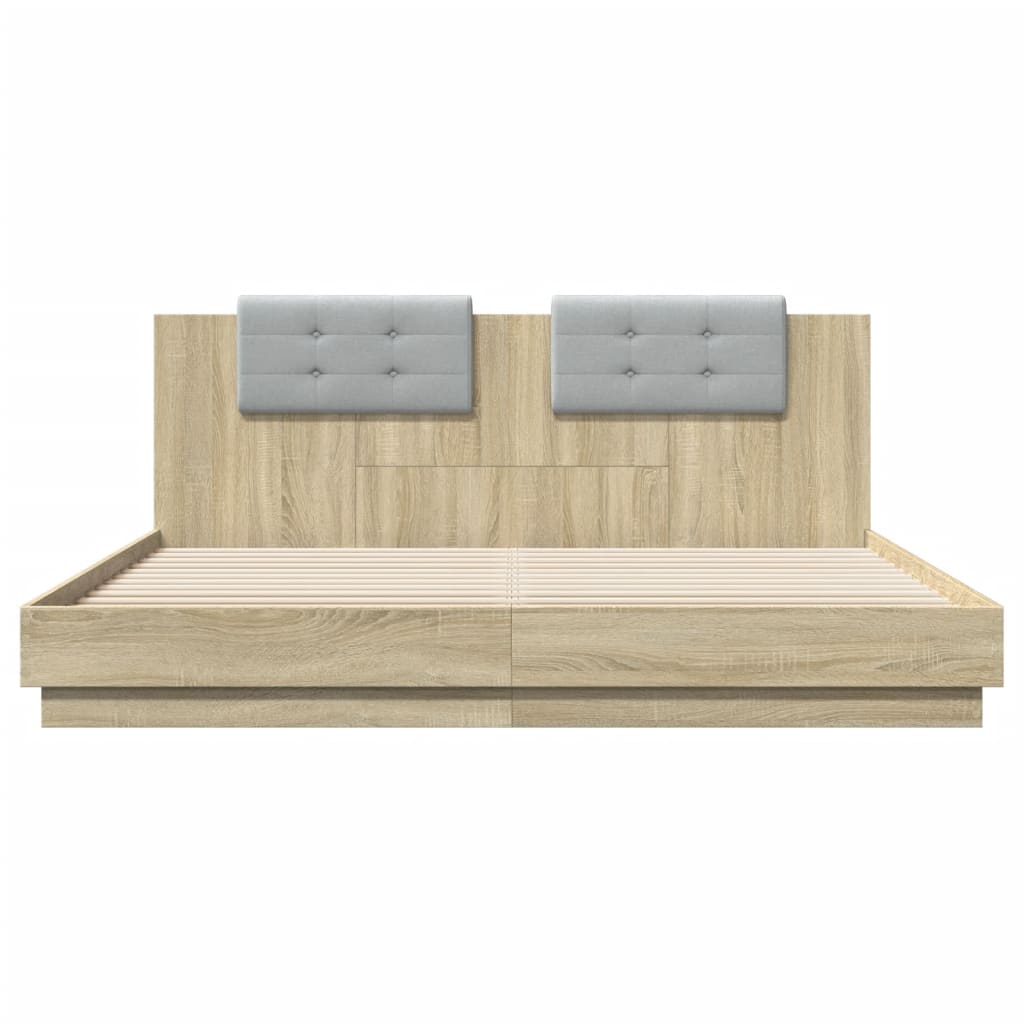 Bed Frame with Headboard and LED Lights Sonoma Oak 200x200 cm