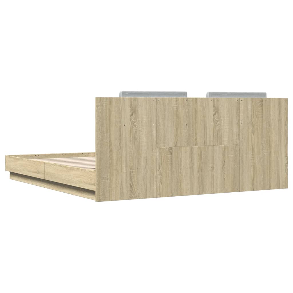 Bed Frame with Headboard and LED Lights Sonoma Oak 200x200 cm