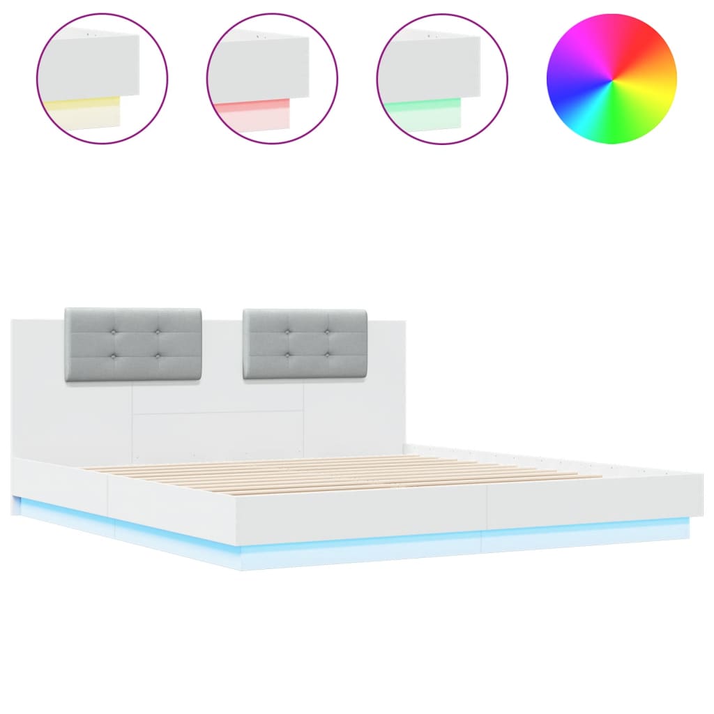 Bed Frame with LED without Mattress White 180x200 cm Super King