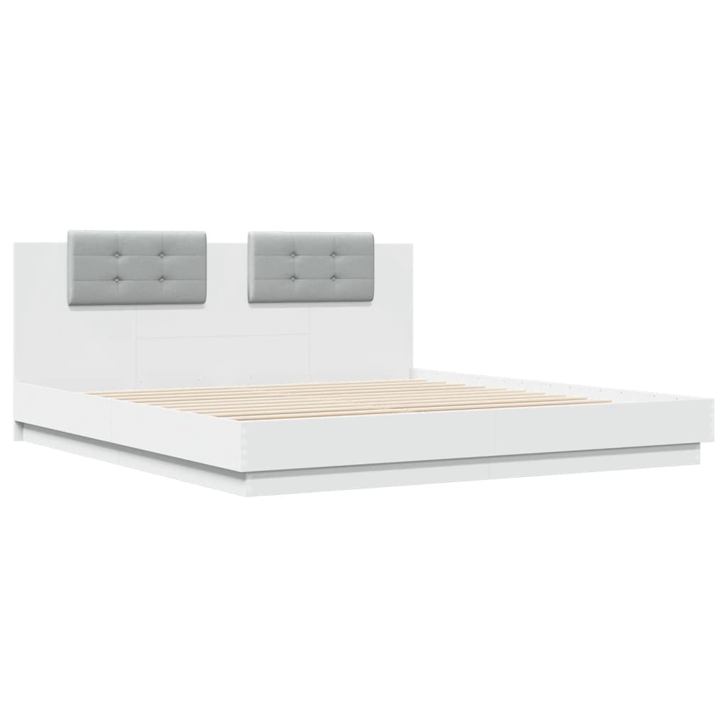 Bed Frame with LED without Mattress White 180x200 cm Super King