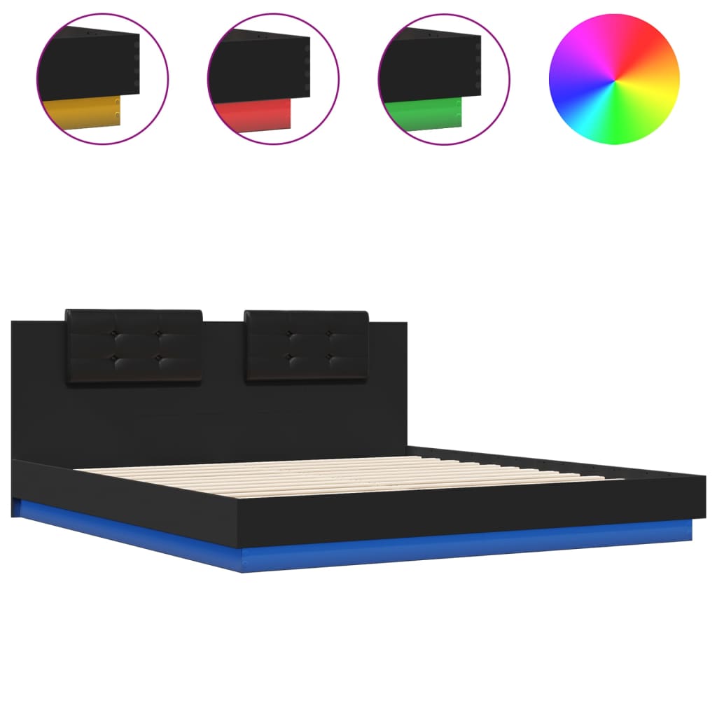 Bed Frame with LED without Mattress Black 180x200 cm Super King