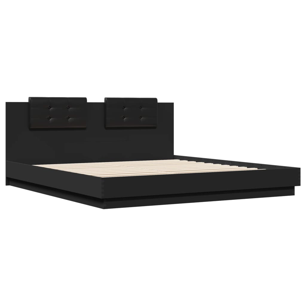 Bed Frame with LED without Mattress Black 180x200 cm Super King