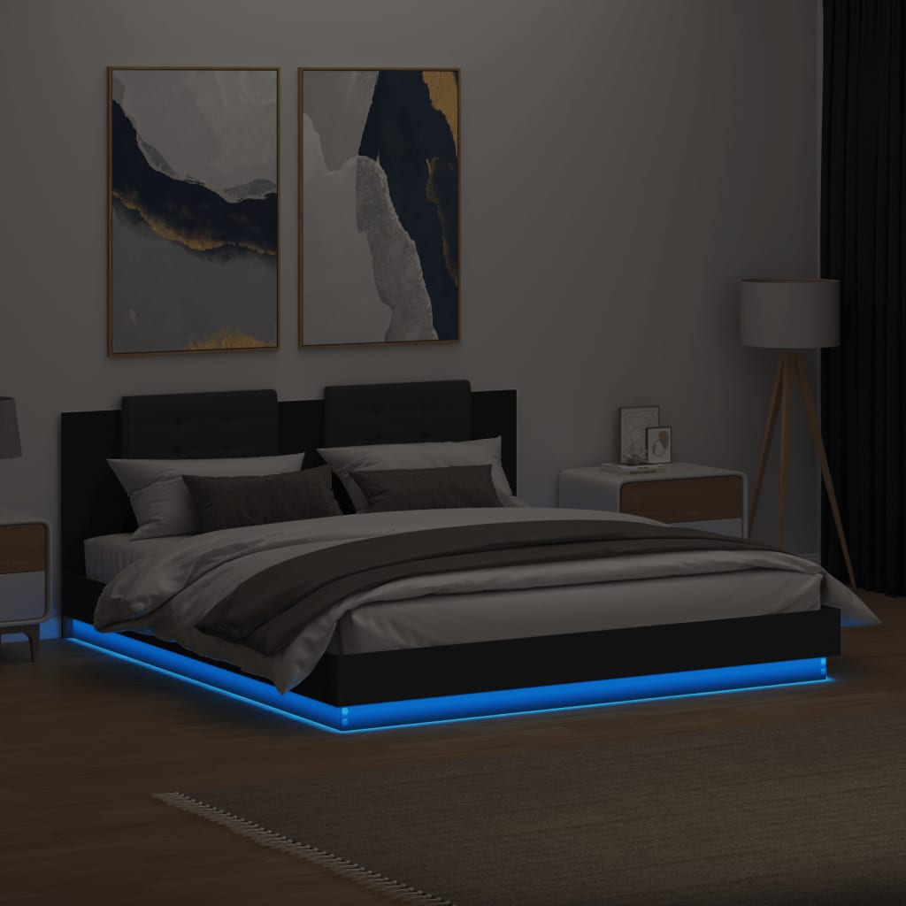 Bed Frame with LED without Mattress Black 180x200 cm Super King