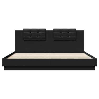 Bed Frame with LED without Mattress Black 180x200 cm Super King