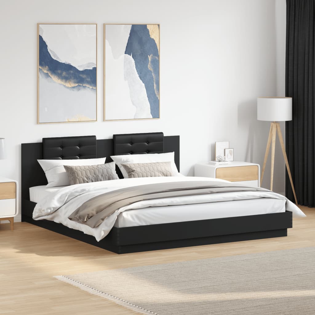 Bed Frame with LED without Mattress Black 180x200 cm Super King