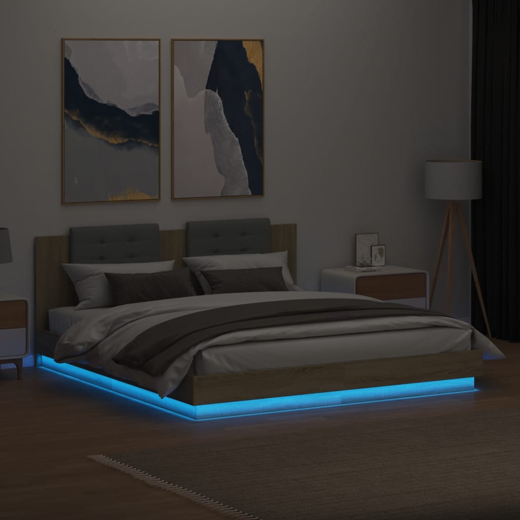 Bed Frame with LED without Mattress Sonoma Oak 180x200 cm Super King