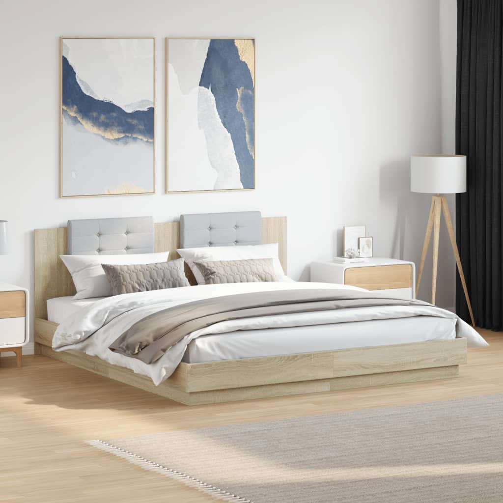 Bed Frame with LED without Mattress Sonoma Oak 180x200 cm Super King