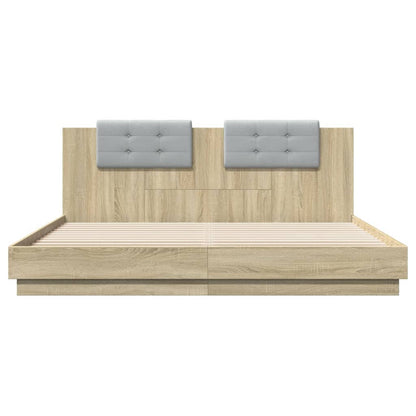 Bed Frame with Headboard and LED Lights Sonoma Oak 160x200 cm