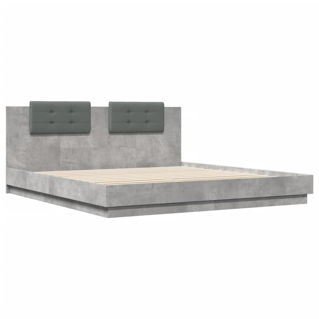 Bed Frame with Headboard and LED Lights Concrete Grey 160x200 cm