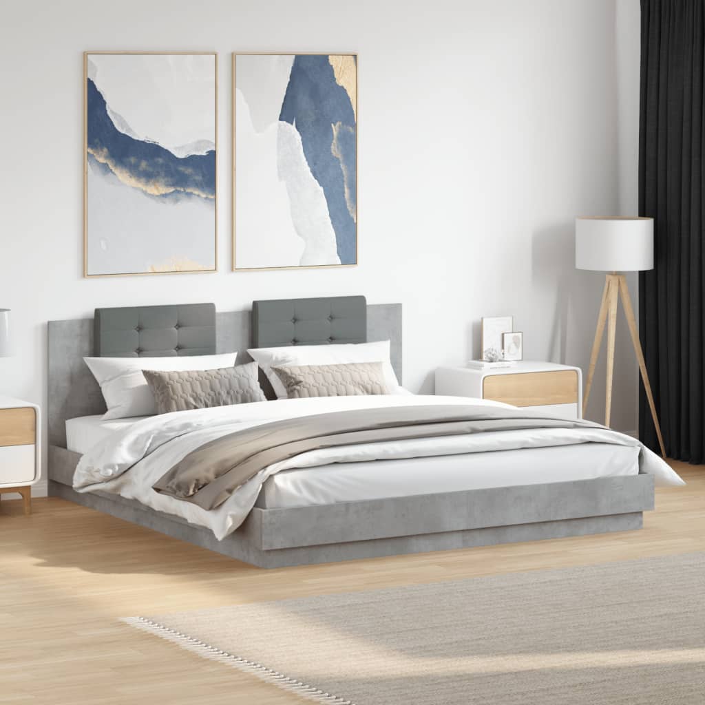 Bed Frame with Headboard and LED Lights Concrete Grey 160x200 cm