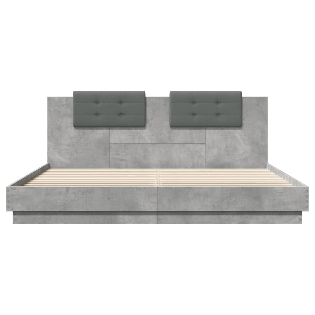 Bed Frame with Headboard and LED Lights Concrete Grey 160x200 cm