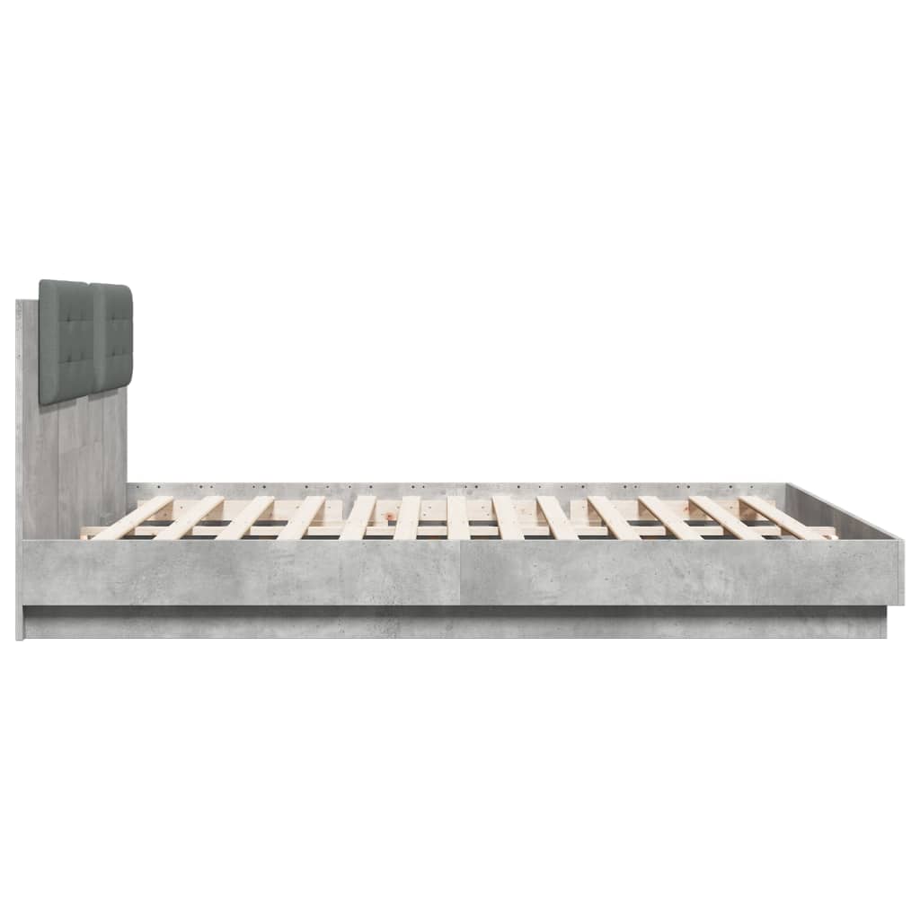 Bed Frame with Headboard and LED Lights Concrete Grey 160x200 cm