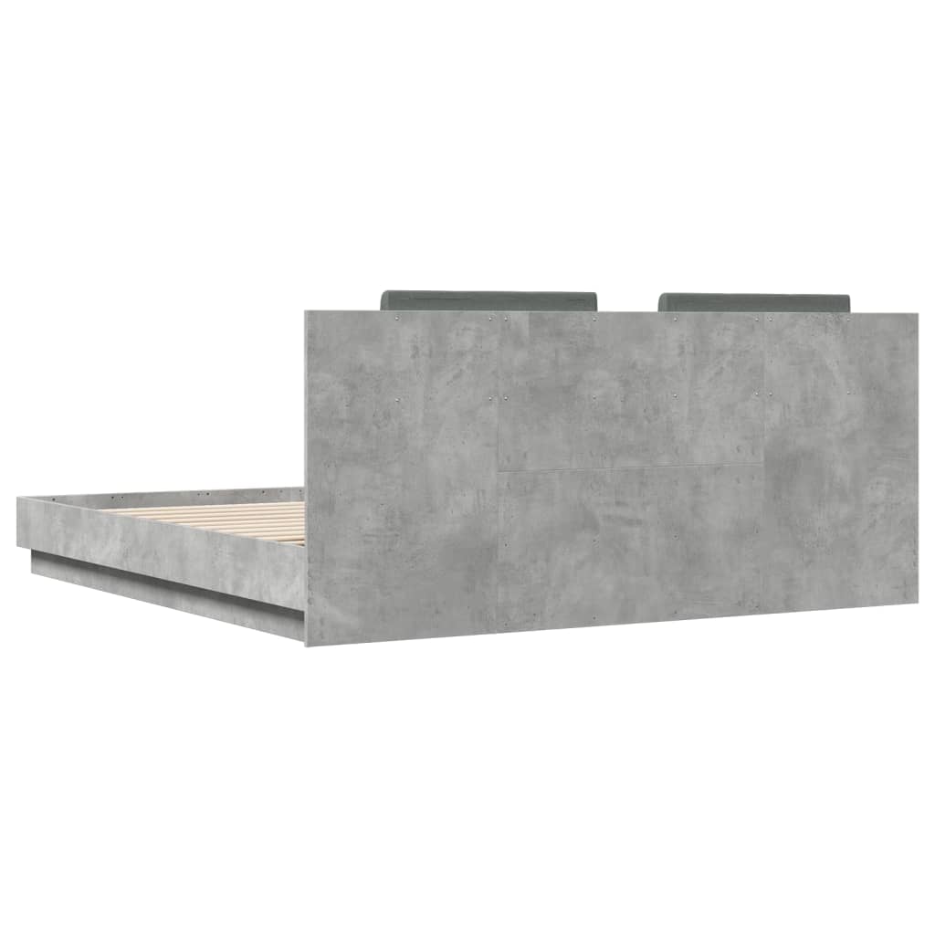 Bed Frame with Headboard and LED Lights Concrete Grey 160x200 cm