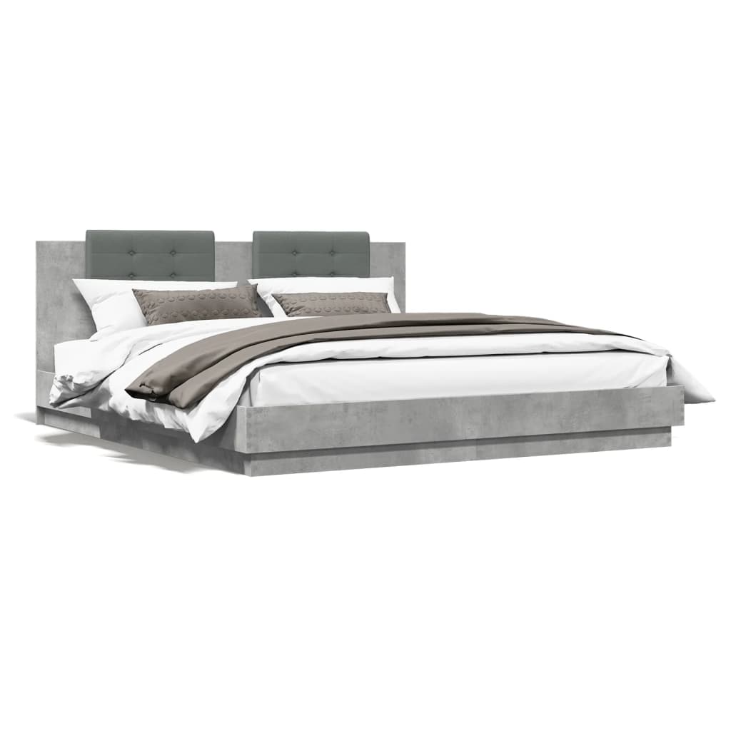 Bed Frame with Headboard and LED Lights Concrete Grey 160x200 cm