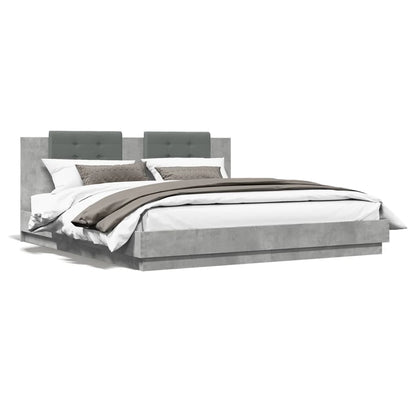 Bed Frame with Headboard and LED Lights Concrete Grey 160x200 cm