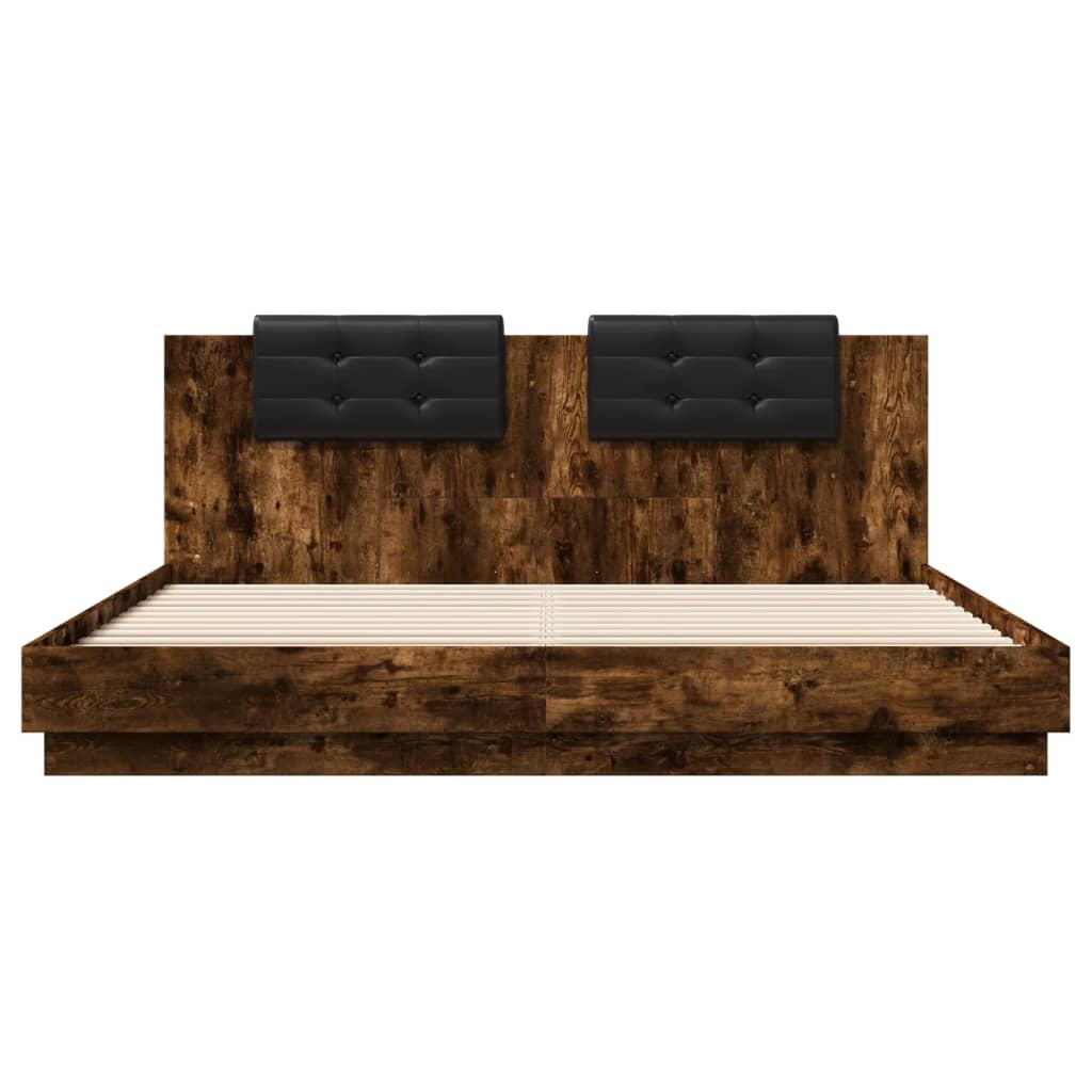 Bed Frame with LED without Mattress Smoked Oak 160x200 cm