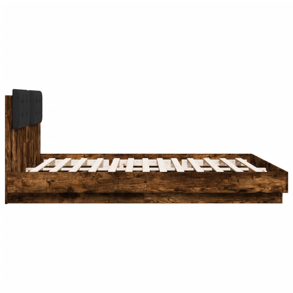 Bed Frame with LED without Mattress Smoked Oak 160x200 cm