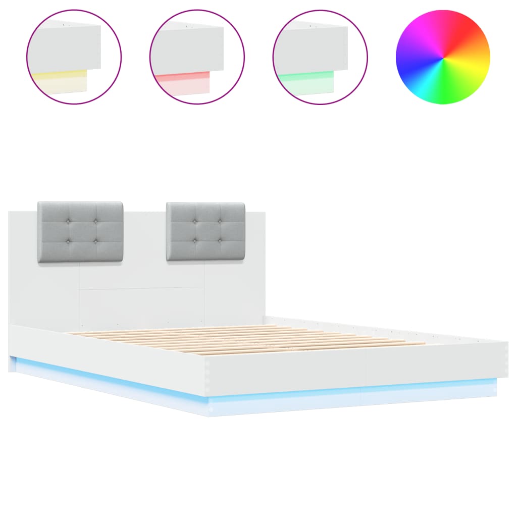 Bed Frame with LED without Mattress White 150x200 cm King Size