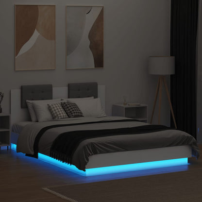 Bed Frame with LED without Mattress White 150x200 cm King Size