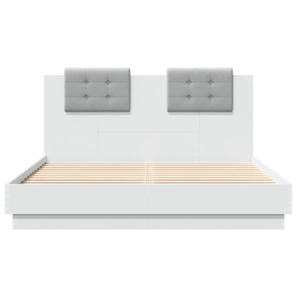 Bed Frame with LED without Mattress White 150x200 cm King Size