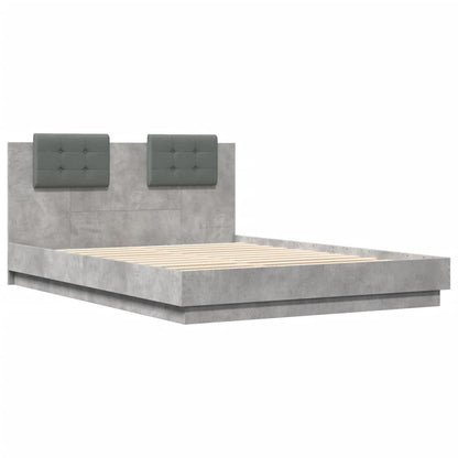 Bed Frame with Headboard and LED Lights Concrete Grey 150x200 cm King Size