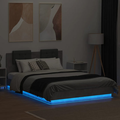 Bed Frame with Headboard and LED Lights Concrete Grey 150x200 cm King Size