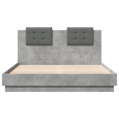 Bed Frame with Headboard and LED Lights Concrete Grey 150x200 cm King Size