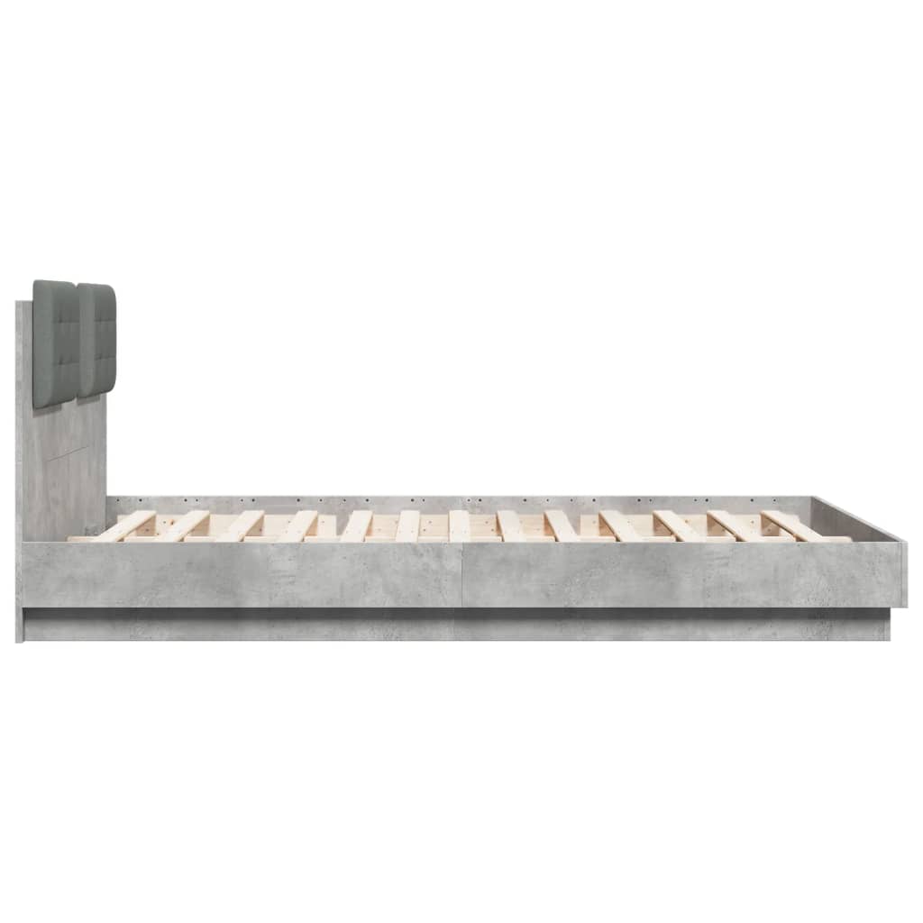 Bed Frame with Headboard and LED Lights Concrete Grey 150x200 cm King Size