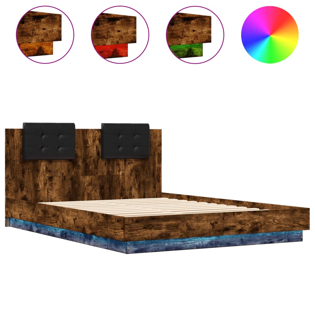 Bed Frame with LED without Mattress Smoked Oak 150x200 cm King Size