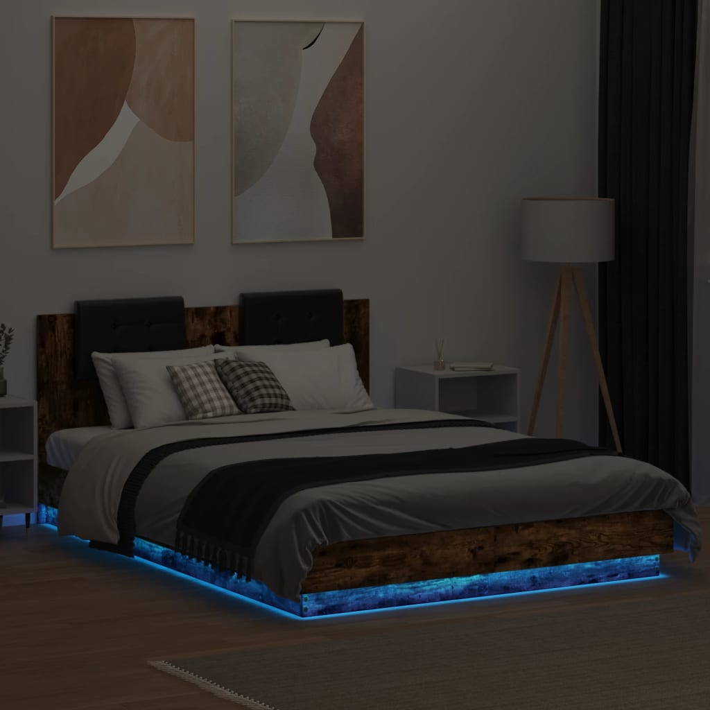 Bed Frame with LED without Mattress Smoked Oak 150x200 cm King Size