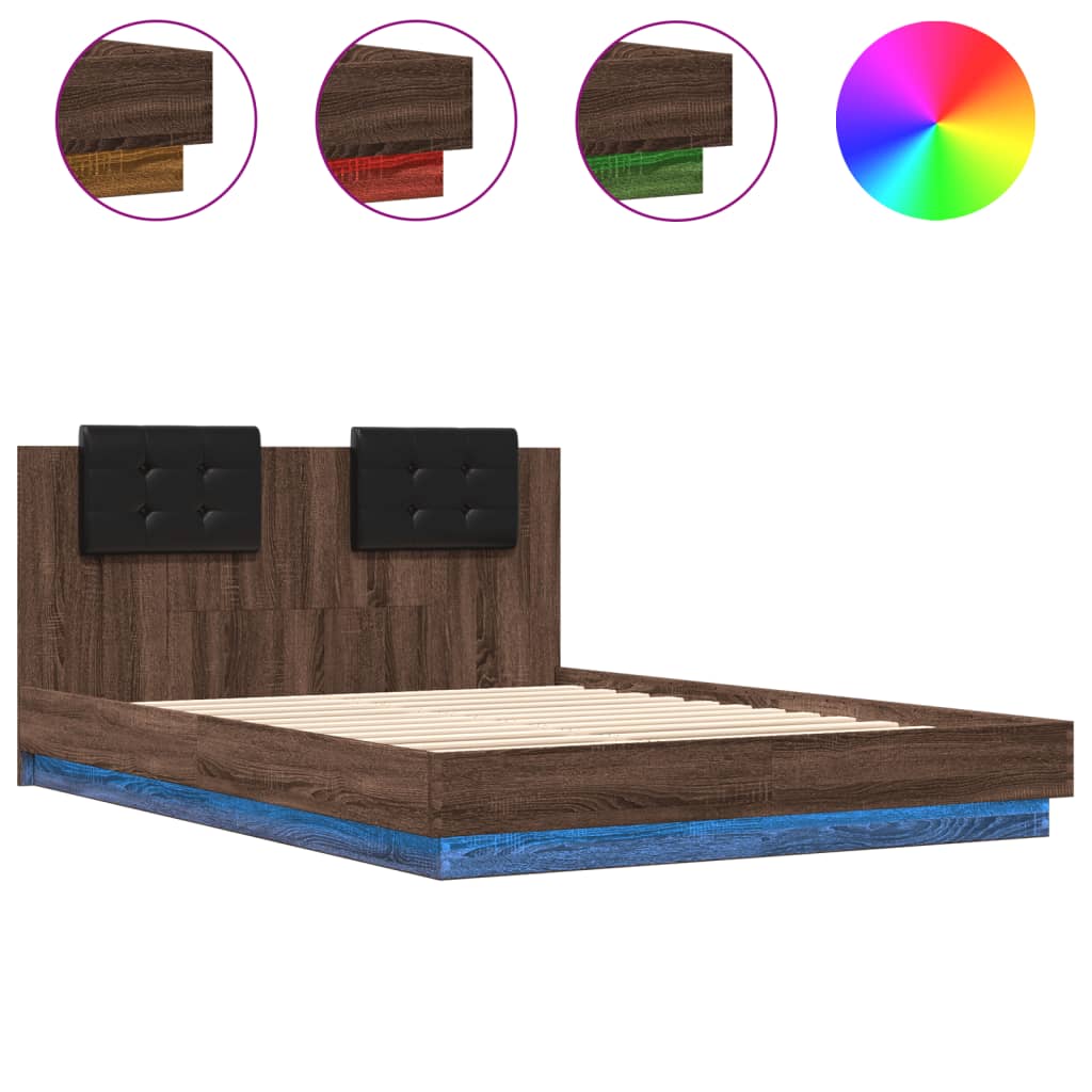 Bed Frame with LED without Mattress Brown Oak 150x200 cm King Size