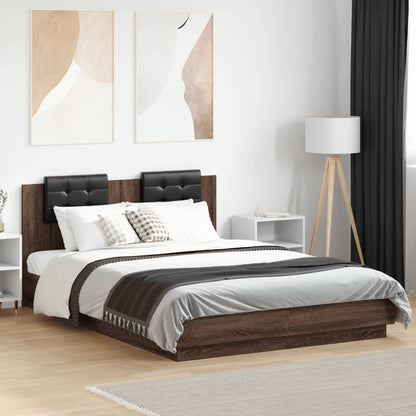 Bed Frame with LED without Mattress Brown Oak 150x200 cm King Size