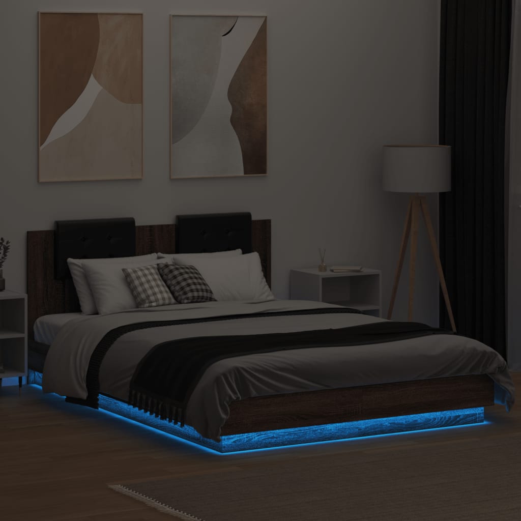 Bed Frame with LED without Mattress Brown Oak 150x200 cm King Size