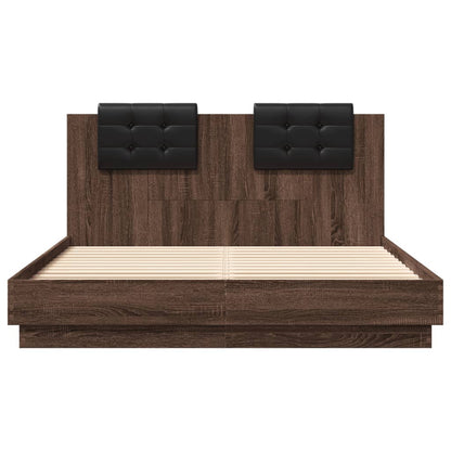 Bed Frame with LED without Mattress Brown Oak 150x200 cm King Size