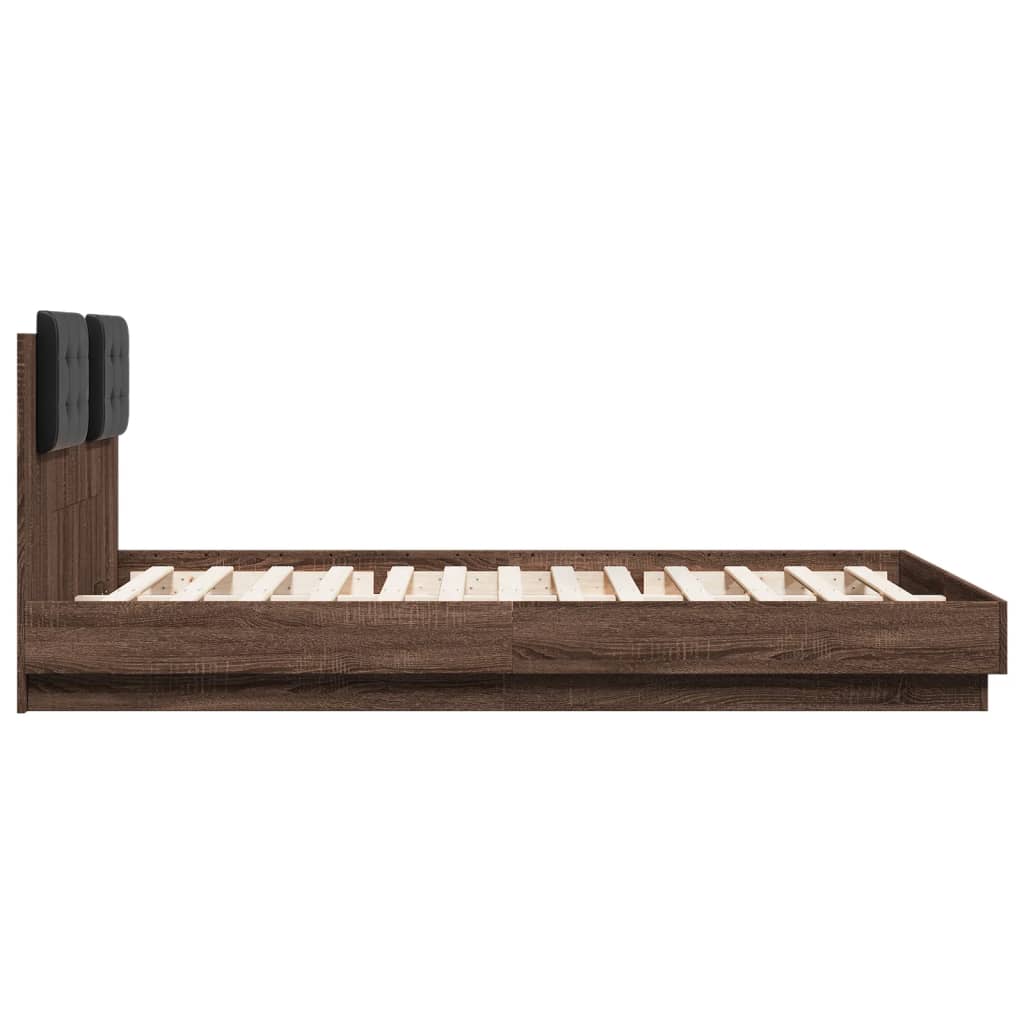 Bed Frame with LED without Mattress Brown Oak 150x200 cm King Size