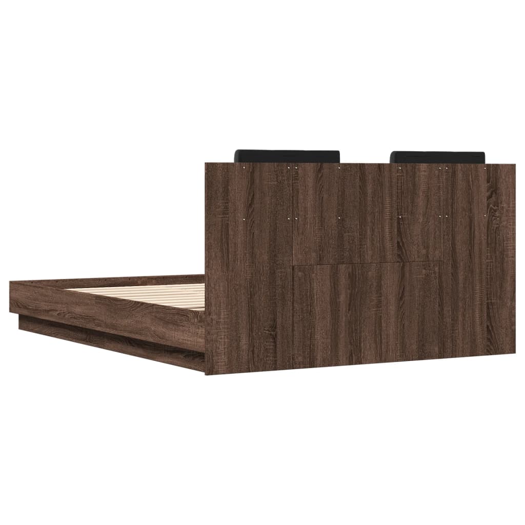 Bed Frame with LED without Mattress Brown Oak 150x200 cm King Size