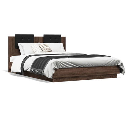 Bed Frame with LED without Mattress Brown Oak 150x200 cm King Size