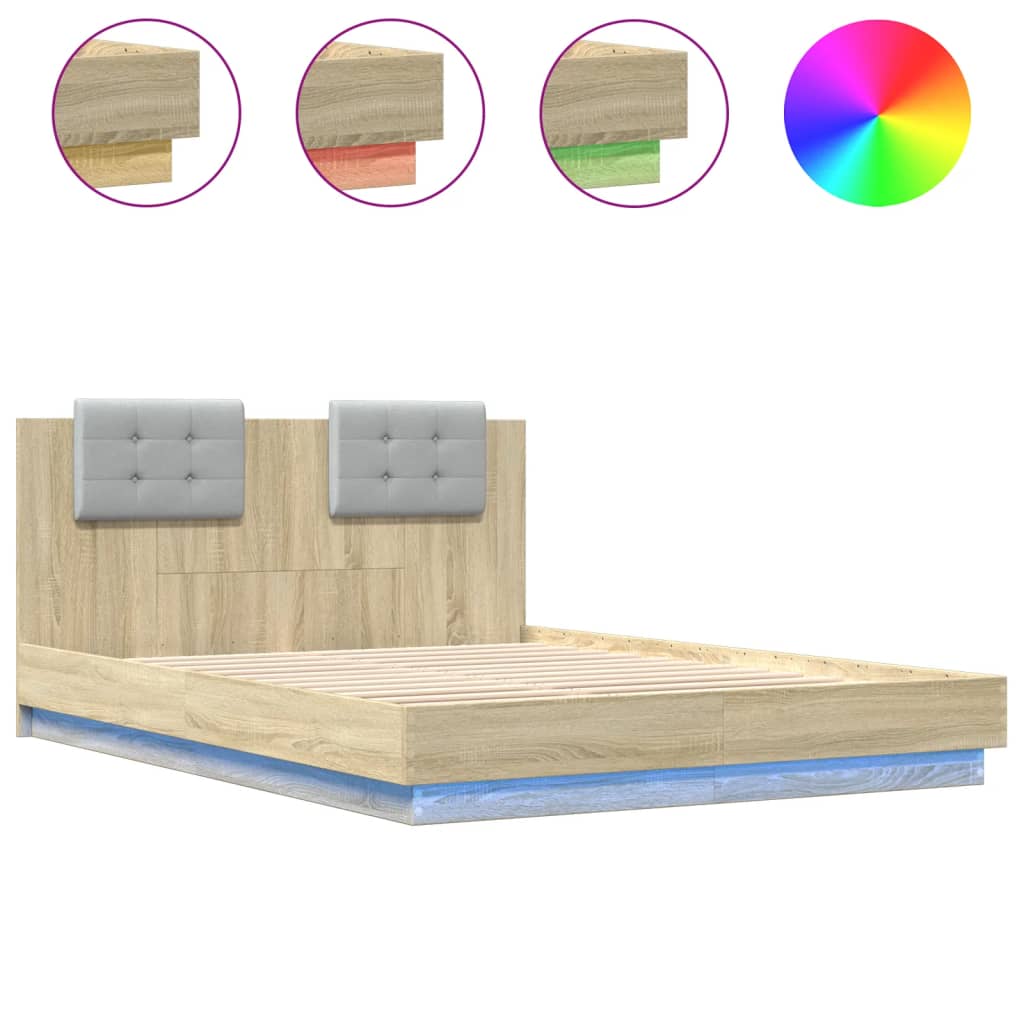 Bed Frame with LED without Mattress Sonoma Oak 140x200 cm