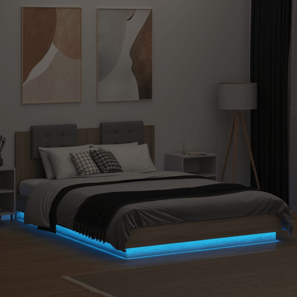 Bed Frame with LED without Mattress Sonoma Oak 140x200 cm